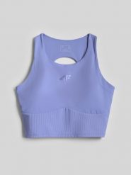 4F Crop top do jogi szybkoschnący damski - niebieski XS. Niebieskie topy 4f, l, bez wzorów, z gumy, biznesowe, bez kołnierzyka, bez ramiączek. Za 119.99 zł.