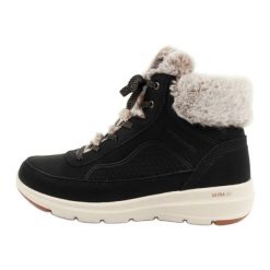 Buty Skechers 144199/BLK czarne. Czarne botki bez wzorów, ze skóry ekologicznej, bez zapięcia. W wyprzedaży za 388.82 zł.