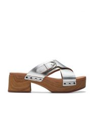 Clarks Skórzane klapki "Sivanne Walk" w kolorze srebrnym rozmiar: 41. Szare klapki Clarks, bez wzorów, klasyczne, z otwartym noskiem, bez obcasa, bez zapięcia. Za 217.02 zł.