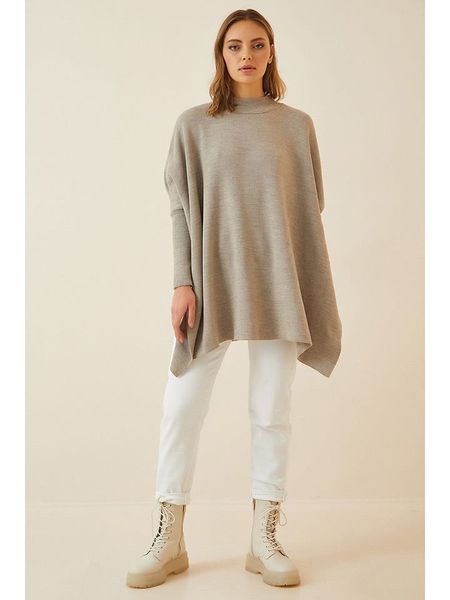 Happiness Istanbul Sweter w kolorze beżowym rozmiar: onesize. Brązowe swetry Happiness Istanbul, bez wzorów, z wełny, bez ramiączek. Za 78.99 zł.