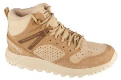 Buty trekkingowe damskie, Wildwood Mid Leather WP. Brązowe trekkingi Merrell, bez wzorów, z materiału, bez zapięcia, trekkingowe. Za 429.99 zł.