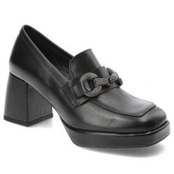 Czarne Półbuty Karino Eleganckie Skórzane Buty Na Obcasie. Czarne półbuty wsuwane Karino, bez wzorów, ze skóry, eleganckie, bez obcasa, na obcasie. Za 416.99 zł.