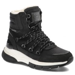 Czarne Śniegowce Mustang Ocieplane Buty Damskie. Czarne botki Mustang, bez wzorów, z futra, eleganckie, bez obcasa, bez zapięcia. Za 329.00 zł.