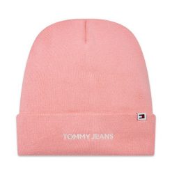 Czapka Tommy Jeans. Czerwone czapki zimowe Tommy Jeans, bez wzorów, z jeansu. Za 169.99 zł.
