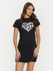 Guess T-Shirt V5RI08 J1314 Czarny Slim Fit. Czarne t-shirty Guess, s, z aplikacjami, z bawełny, bez kołnierzyka, bez ramiączek. Za 129.99 zł.