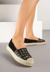 Czarne Espadryle z Plecionym Sznurkiem i Geometrycznym Wzorem Sdivira. Czarne espadryle Born2be, bez wzorów, z jeansu, eleganckie, bez obcasa, na obcasie. W wyprzedaży za 72.24 zł.