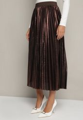 Brązowa Plisowana Spódnica Rozkloszowana z Gumką w Pasie Zdobiona Metaliczną Nicią Nelinea. Brązowe spódnice Born2be, na co dzień, m, z aplikacjami, eleganckie, maxi, proste. W wyprzedaży za 84.99 zł.