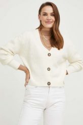 Answear Lab kardigan z wełną damski kolor beżowy lekki. Brązowe swetry Answear Lab, l, bez wzorów, z wełny, bez ramiączek. W wyprzedaży za 149.99 zł.