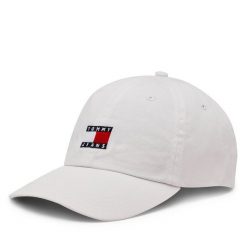 Czapka z daszkiem Tommy Jeans. Białe czapki z daszkiem Tommy Jeans, bez wzorów, z jeansu. Za 99.99 zł.