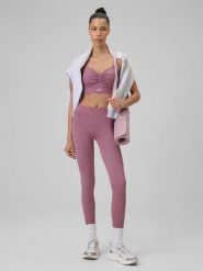 4F Legginsy do jogi bezszwowe szybkoschnące damskie - różowe XS/S. Czerwone legginsy 4f, bez wzorów, sportowe, długie. Za 129.99 zł.