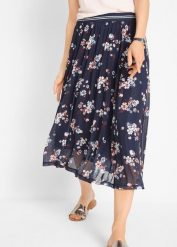 Spódnica siatkowa midi z elastycznym pasem. Niebieskie spódnice bonprix, bez wzorów, midi. Za 129.99 zł.