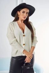 Sweter zapinany na guziki prążkowany ecru. Swetry KESI, l, bez wzorów, prążkowane, biznesowe, plus size, bez ramiączek. Za 150.97 zł.