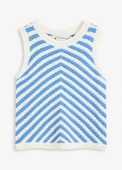 Top dzianinowy. Żółte topy bonprix, bez wzorów, z dzianiny, eleganckie, bez kołnierzyka, bez ramiączek. Za 44.99 zł.