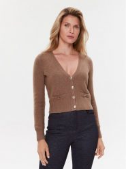 Guess Kardigan W3BR15 Z2QA0 Brązowy Regular Fit. Brązowe swetry Guess, l, z aplikacjami, z syntetyku, bez ramiączek. Za 249.99 zł.