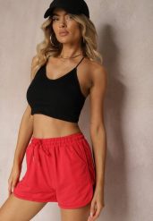 Czerwone Szorty Dresowe z Dodatkiem Bawełny High Waist Florazen. Czerwone szorty Renee, bez wzorów, z bawełny, eleganckie. W wyprzedaży za 23.99 zł.