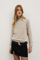 WEŁNIANY SWETER LAURA BEŻOWY L - Flawless. Brązowe swetry Flawless, l, bez wzorów, z kaszmiru, biznesowe, bez ramiączek. Za 590.00 zł.