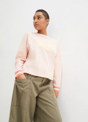 Bawełniana bluza oversize z kolorowym ściągaczem i mankietami. Niebieskie bluzy bonprix, bez wzorów, z bawełny, bez kaptura. Za 112.99 zł.