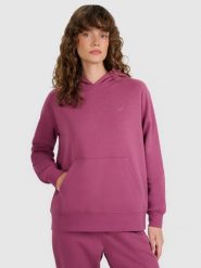 4F Bluza dresowa regular z kapturem damska - fioletowa XS. Fioletowe bluzy 4f, xs, bez wzorów, z bawełny, bez ramiączek, z kapturem. Za 149.99 zł.