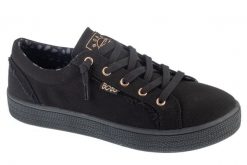 Buty sportowe Sneakersy damskie, Bobs B Extra Cute - 2Cute4U. Czarne buty treningowe Skechers, bez wzorów, z materiału, przed kostkę, bez zapięcia, trekkingowe. Za 199.99 zł.