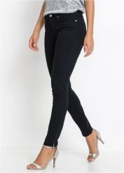 Dżinsy Skinny, mid waist, cropped. Czarne jeansy bonprix, bez wzorów, z jeansu, eleganckie, krótkie. Za 122.99 zł.