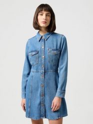 WRANGLER DAMSKA SUKIENKA JEANSOWA WRANGLER A LINE SHIRT DRESS PARTNERS 112350340. Sukienki Wrangler, xs, bez wzorów, z jeansu, bez kołnierzyka, bez ramiączek. Za 199.99 zł.