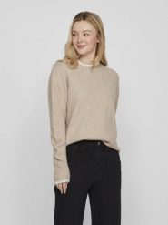 Vila sweter z dzianiny - VIHefna Kobiety beżowy, M. Brązowe swetry Vila, m, bez wzorów, z dzianiny, klasyczne, bez ramiączek. Za 139.95 zł.