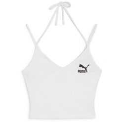 Podkoszulek Puma Classics Ribbed Crop Top, Kobiety. Białe topy Puma, bez wzorów, z bawełny, sportowe, bez kołnierzyka, bez ramiączek. Za 190.00 zł.