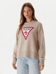 Guess Jeans Sweter W4BR12 Z3HM1 Beżowy Relaxed Fit. Brązowe swetry Guess Jeans, m, z aplikacjami, z bawełny, bez ramiączek. Za 389.99 zł.