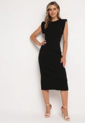 Czarna Sukienka Bodycon z Prążkowanej Dzianiny z Rozcięciem Roleria. Czarne sukienki Born2be, na co dzień, bez wzorów, z dzianiny, eleganckie, bez kołnierzyka, bez ramiączek, midi, bodycon. W wyprzedaży za 93.49 zł.
