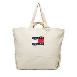 Torebka Tommy Jeans. Brązowe shopper bag Tommy Jeans, bez wzorów, z jeansu, bez dodatków. Za 409.99 zł.