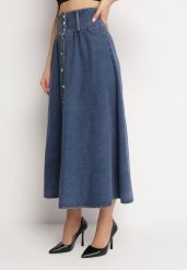 Granatowa Spódnica Jeansowa Maxi z Bawełny Nicollta. Niebieskie spódnice Born2be, s, bez wzorów, z bawełny, maxi. Za 229.99 zł.
