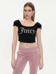 Juicy Couture Bluzka Brodie JCWCT23309 Czarny Regular Fit. Czarne bluzki Juicy Couture, xl, bez wzorów, z bawełny, bez kołnierzyka, bez ramiączek. Za 89.99 zł.