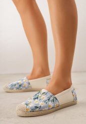 Niebieskie Espadryle Ozdobione Kwiatowym Haftem i Plecionką Kiranth. Niebieskie espadryle Renee, bez wzorów, z jeansu, eleganckie, bez obcasa. Za 69.99 zł.