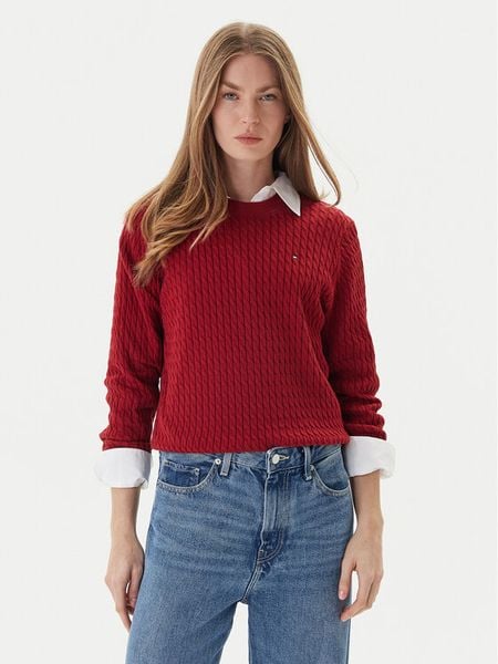 Tommy Hilfiger Sweter Fine WW0WW44993 Czerwony Regular Fit. Czerwone swetry Tommy Hilfiger, l, bez wzorów, z bawełny, bez ramiączek. Za 509.99 zł.
