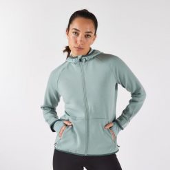 Bluza do biegania damska Kiprun Run 500 Warm ocieplana. Zielone bluzy KIPRUN, xs, bez wzorów, z elastanu, bez kaptura, do biegania. Za 159.99 zł.