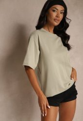 Ciemnobeżowy Basicowy T-shirt z Bawełny Meranissea. Brązowe t-shirty Renee, uniwersalny, z aplikacjami, z bawełny, biznesowe, bez kołnierzyka, bez ramiączek. Za 59.99 zł.