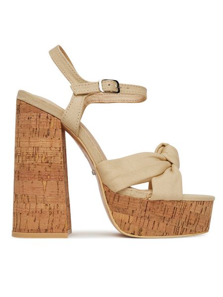 DeeZee Sandały WX2015-S-3RM Beżowy. Brązowe sandały DeeZee, bez wzorów, z materiału, bez obcasa, na słupku, bez zapięcia. Za 159.99 zł.