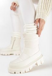 Beżowe Pikowane Śniegowce na Niskiej Platformie z Ekoskóry Vrata. Brązowe śniegowce Born2be, bez wzorów, bez zapięcia. Za 99.99 zł.