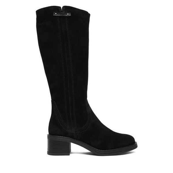 Kozaki Tamaris. Czarne kozaki Tamaris, bez wzorów, bez obcasa, na słupku, bez zapięcia. Za 619.99 zł.