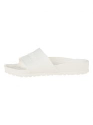 Birkenstock Klapki "Barbados" w kolorze białym rozmiar: 37. Białe klapki Birkenstock, bez wzorów, klasyczne, z otwartym noskiem, bez obcasa, bez zapięcia. Za 158.10 zł.