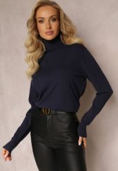 Granatowy Sweter Golf o Dopasowanym Fasonie z Wiskozą Nalexa. Niebieskie swetry Renee, l, bez wzorów, z dzianiny, klasyczne, bez ramiączek. W wyprzedaży za 51.99 zł.