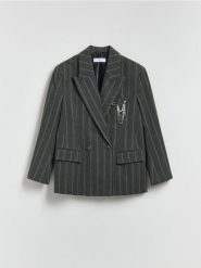 Marynarka z wiskozą - ciemnoszary. Szare marynarki i żakiety Reserved, l, bez wzorów, z tkaniny, bez ramiączek. Za 279.99 zł.