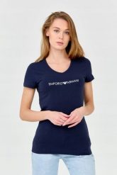 EMPORIO ARMANI Damski t-shirt granatowy, Rozmiar S. Niebieskie t-shirty Emporio Armani, s, bez wzorów, bez kołnierzyka, bez ramiączek. W wyprzedaży za 188.99 zł.
