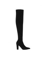 DeeZee Kozaki WFA3127-1 Czarny. Czarne kozaki DeeZee, bez wzorów, z materiału, bez obcasa, na słupku, bez zapięcia. Za 199.99 zł.