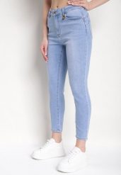 Jasnoniebieskie Jeansy Skinny z Regularną Talią Fionel. Niebieskie jeansy Born2be, l, z aplikacjami, z jeansu, eleganckie. W wyprzedaży za 84.99 zł.