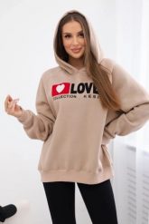 Bluza bawełniana ocieplana z kapturem Love ciemno beżowa. Brązowe bluzy KESI, l, bez wzorów, z bawełny, bez ramiączek, z kapturem. Za 271.84 zł.