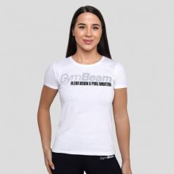 Koszulka damska fitness slim biała Pure Ambition. Białe t-shirty sportowe GYMBEAM, l, bez wzorów, z bawełny, bez ramiączek, na fitness i siłownię. Za 55.90 zł.