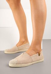 Ciemnobeżowe Espadryle ze Zdobieniami z Plecionki i Elastyczną Wstawka Nelithae. Brązowe espadryle Born2be, z aplikacjami, eleganckie, bez obcasa. W wyprzedaży za 42.49 zł.