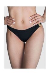 MOSCHINO SWIM Dół od bikini złote metalowe logo. Czarne bikini MOSCHINO, bez wzorów, z poliamidu, biznesowe. W wyprzedaży za 199.99 zł.