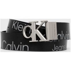 Calvin Klein Jeans pasek skórzany damski kolor czarny. Czarne paski Calvin Klein Jeans, bez wzorów, z jeansu. Za 289.99 zł.